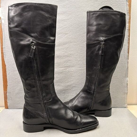 Faconnable Womens Size 9 (B) Riding Boots Black Leather Knee High Made in Italy - Picture 5 of 8